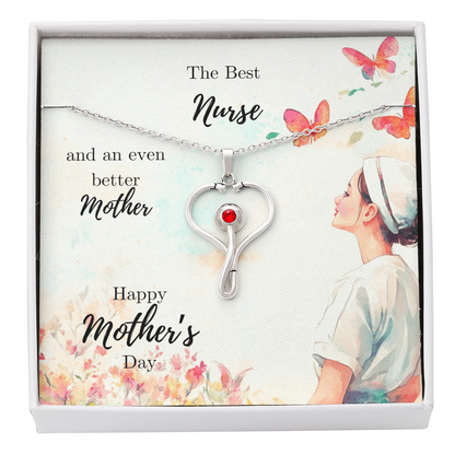 Nurse Mom Gift - Stethoscope Necklace with Heartfelt Mother's Day Message