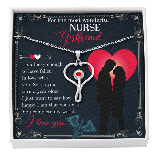 Nurse Girlfriend Birthday Gift - Stethoscope Necklace with Romantic Message Card