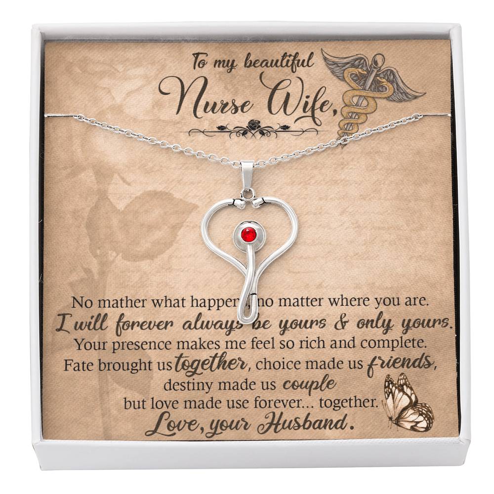 Beautiful Nurse Wife Gift - Stethoscope Necklace with Romantic Love Note from Husband