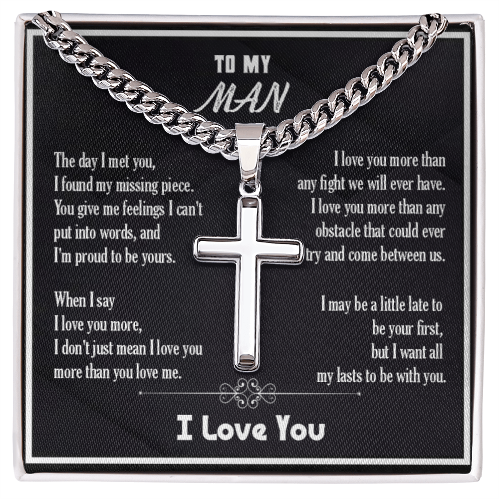 Men's Cross Necklace with Cuban Chain – “To My Man” Meaningful Valentine Gift for Him