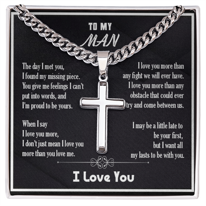 Men's Cross Necklace with Cuban Chain – “To My Man” Meaningful Valentine Gift for Him