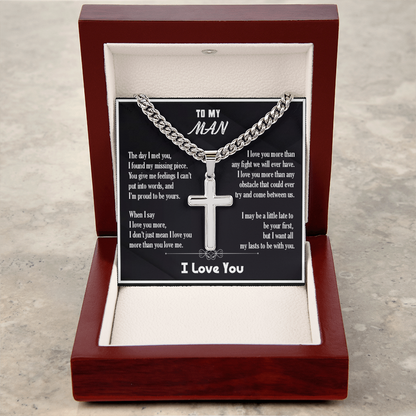 Men's Cross Necklace with Cuban Chain – “To My Man” Meaningful Valentine Gift for Him