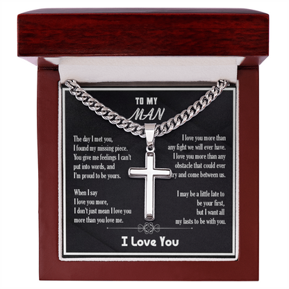 Men's Cross Necklace with Cuban Chain – “To My Man” Meaningful Valentine Gift for Him