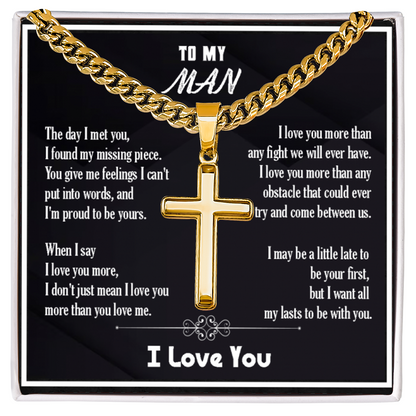 Men's Cross Necklace with Cuban Chain – “To My Man” Meaningful Valentine Gift for Him
