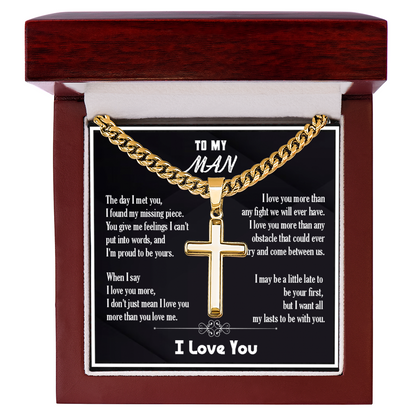 Men's Cross Necklace with Cuban Chain – “To My Man” Meaningful Valentine Gift for Him