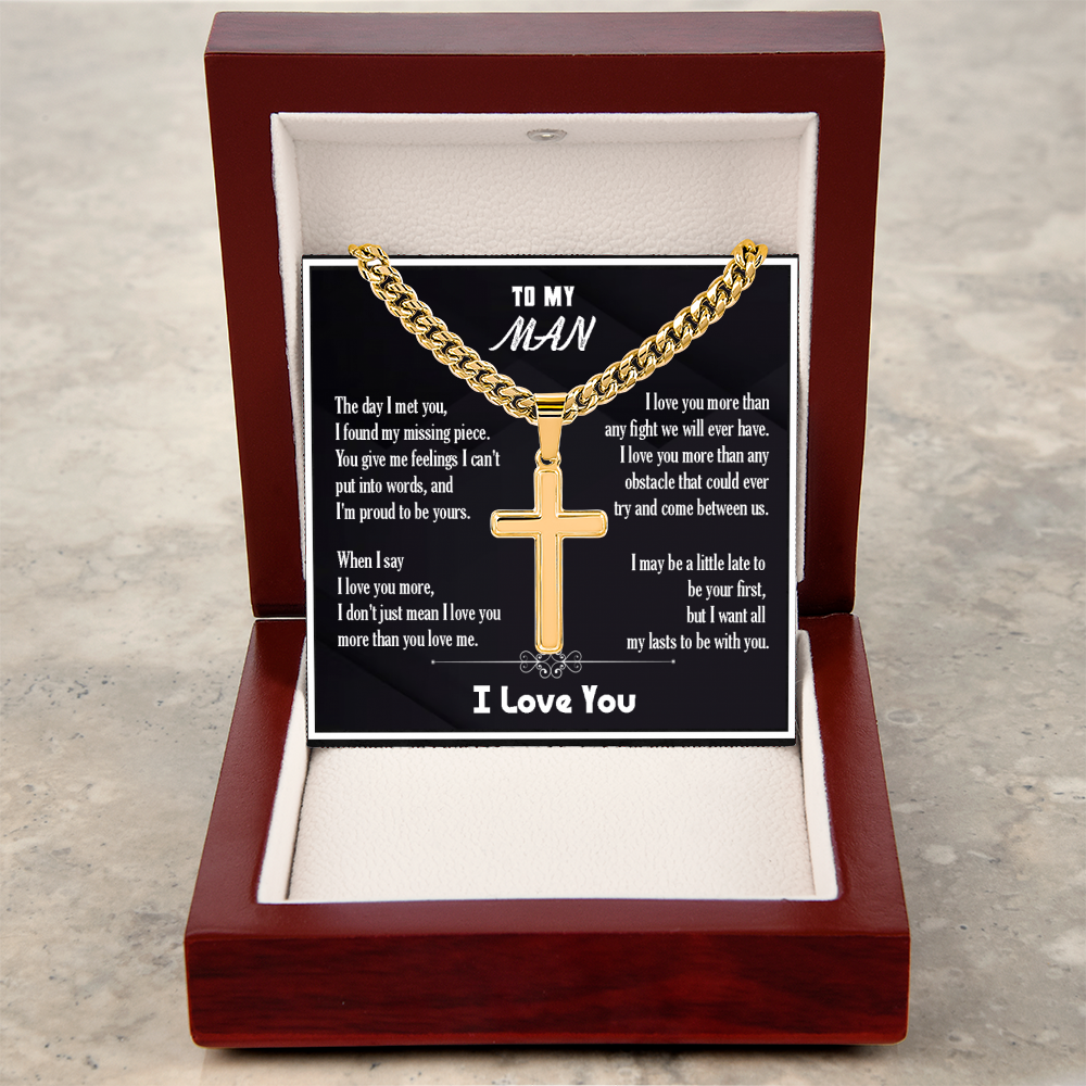 Men's Cross Necklace with Cuban Chain – “To My Man” Meaningful Valentine Gift for Him