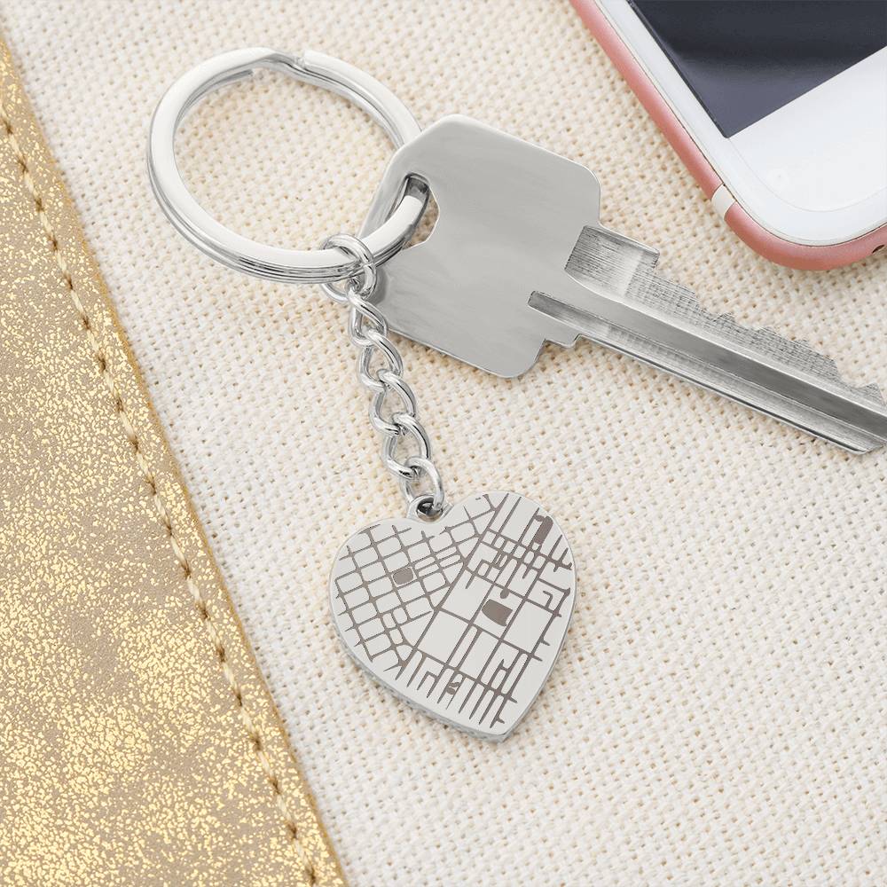 Personalized Heart Map Keychain – Engraved Location Keepsake Gift for Couples, New Home, Wedding or Anniversary