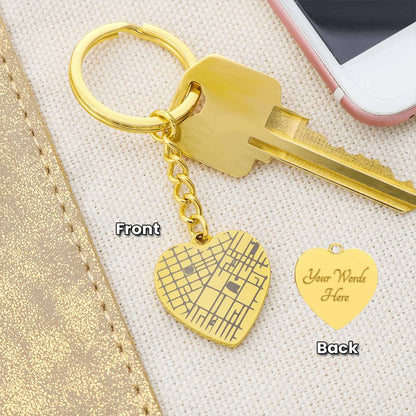 Personalized Heart Map Keychain – Engraved Location Keepsake Gift for Couples, New Home, Wedding or Anniversary