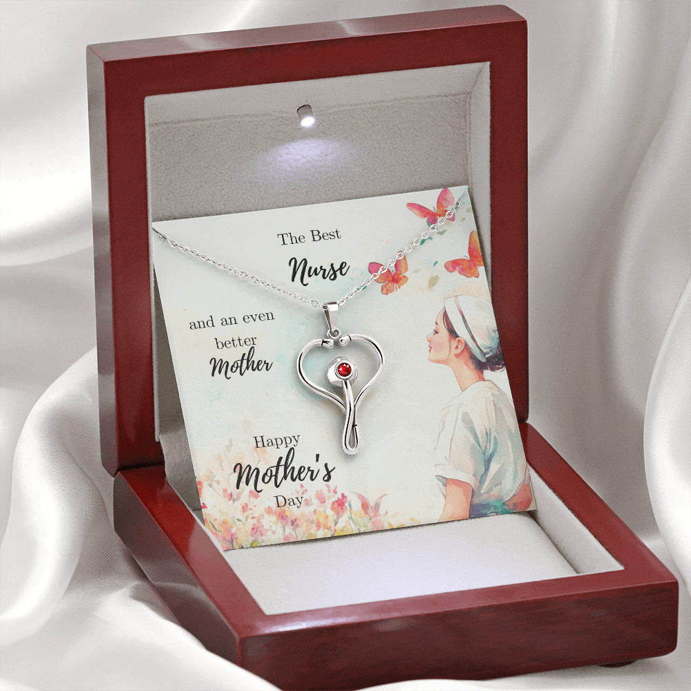 Nurse Mom Gift - Stethoscope Necklace with Heartfelt Mother's Day Message