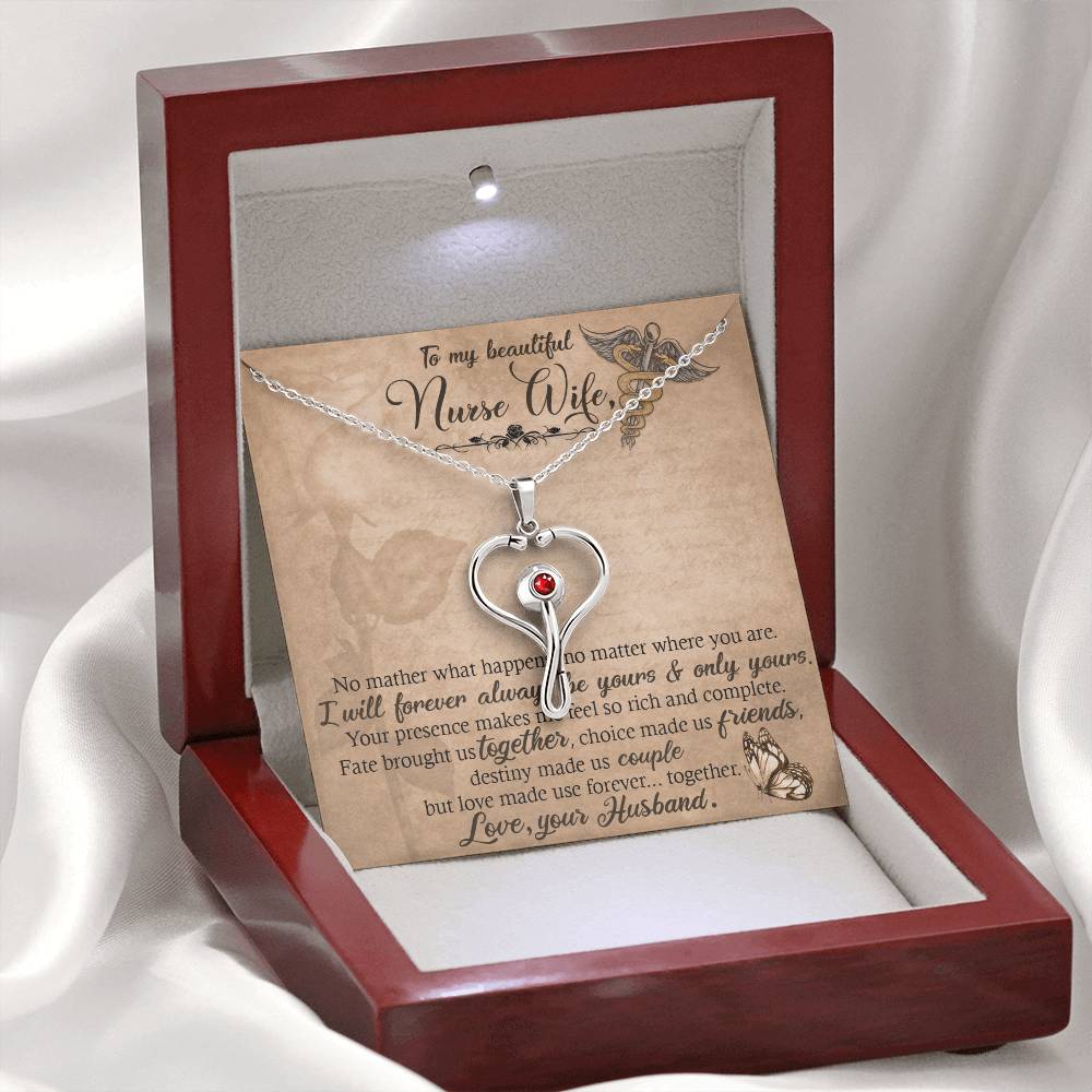 Beautiful Nurse Wife Gift - Stethoscope Necklace with Romantic Love Note from Husband