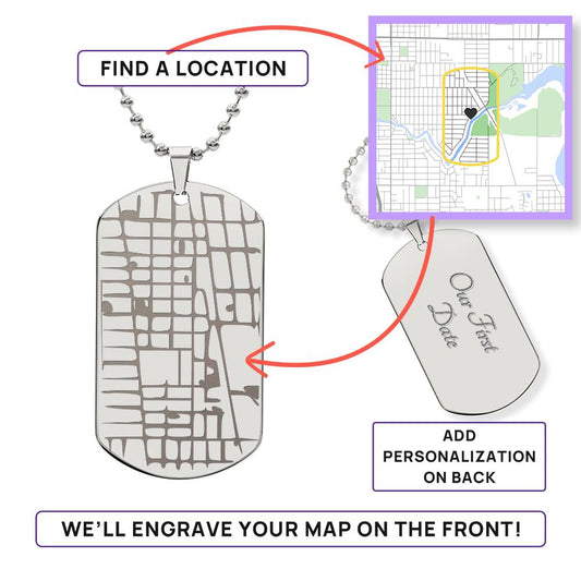 Where We Met Necklace• Personalized Map Jewelry • Custom Dog Tag for Him or Her • Valentine's Gift