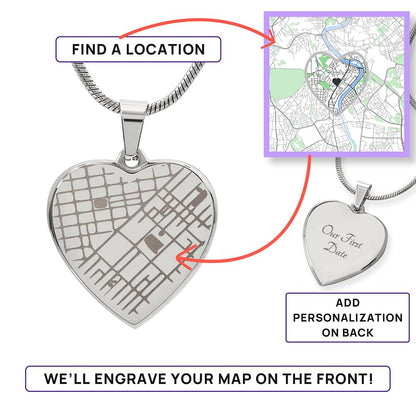 Where We Met Heart Map Necklace •Custom Location Jewelry •  Couples Valentine Necklace • Anniversary Keepsake