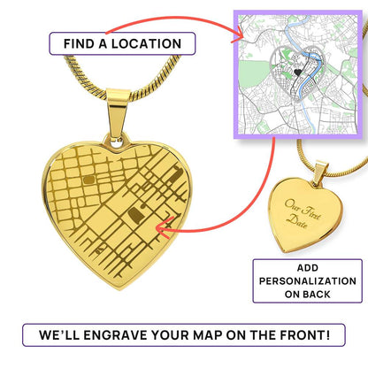 Where We Met Heart Map Necklace •Custom Location Jewelry •  Couples Valentine Necklace • Anniversary Keepsake