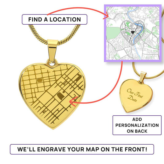 Where We Met Heart Map Necklace •Custom Location Jewelry •  Couples Valentine Necklace • Anniversary Keepsake