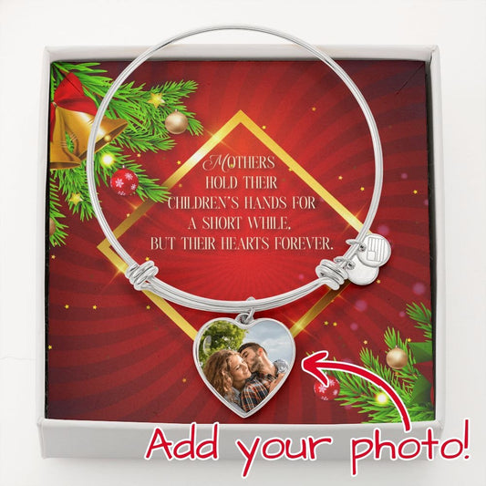 Mothers hold their children's hands, Christmas Gift for Mom, Add Your Own Photo, Custom Heart Bangle, Personalized Heart Bangle,