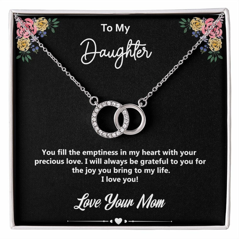 To My Daughter - Love, Your Mom, White Gold Finish With CZs Linked Circles Necklace, Perfect Gift for Daughters