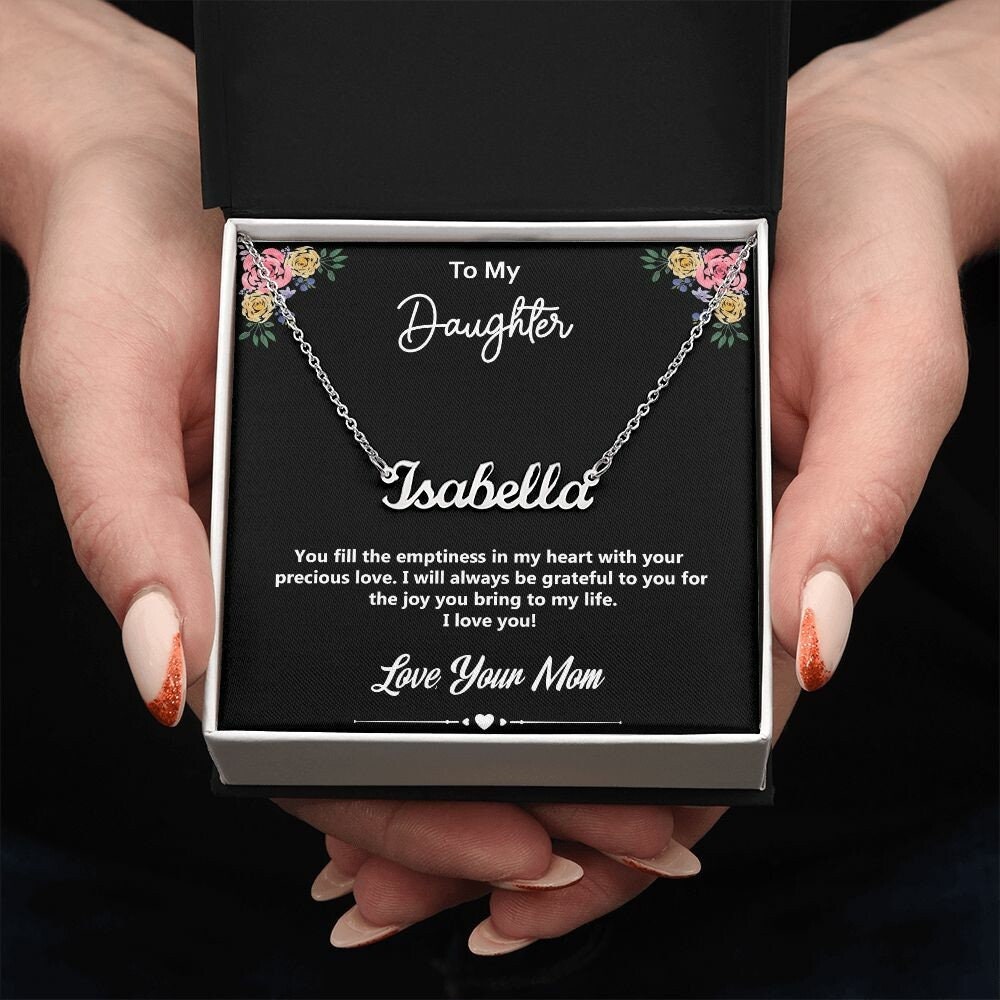 To My Daughter - Love, Your Mom, Personalized Name Necklace, Perfect Gift for Daughter, Script Name Necklace