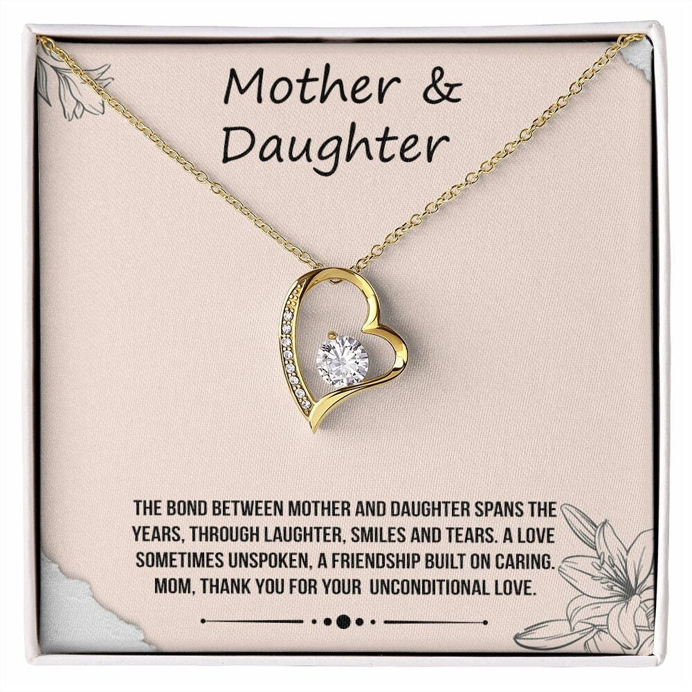 Mother & Daughter - White or Yellow Gold Finish, Heart Pendant Necklace, Perfect Gift for Mom, Birthday, Christmas, Wedding