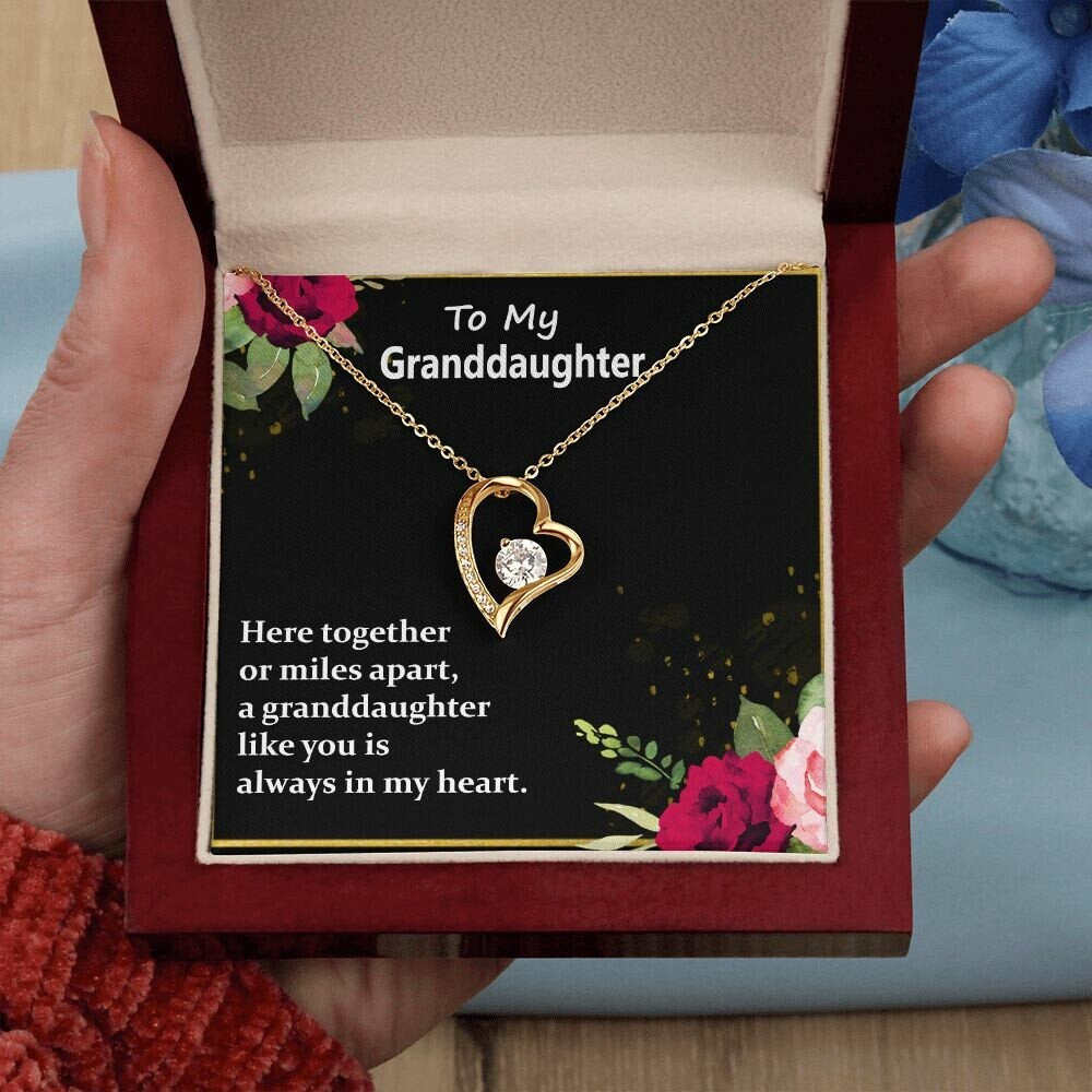 To My Granddaughter - White or Yellow Gold Finish, Heart Pendant Necklace, Perfect Gift for Granddaughters