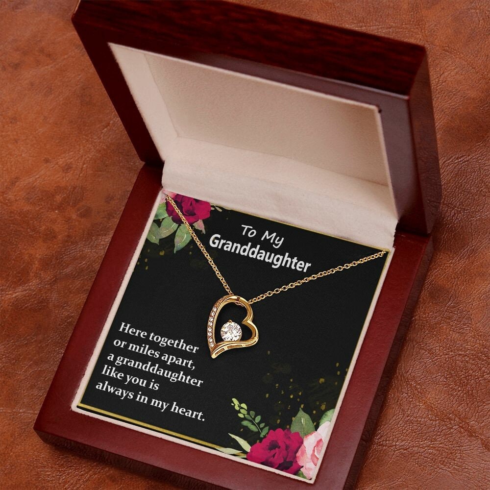 To My Granddaughter - White or Yellow Gold Finish, Heart Pendant Necklace, Perfect Gift for Granddaughters