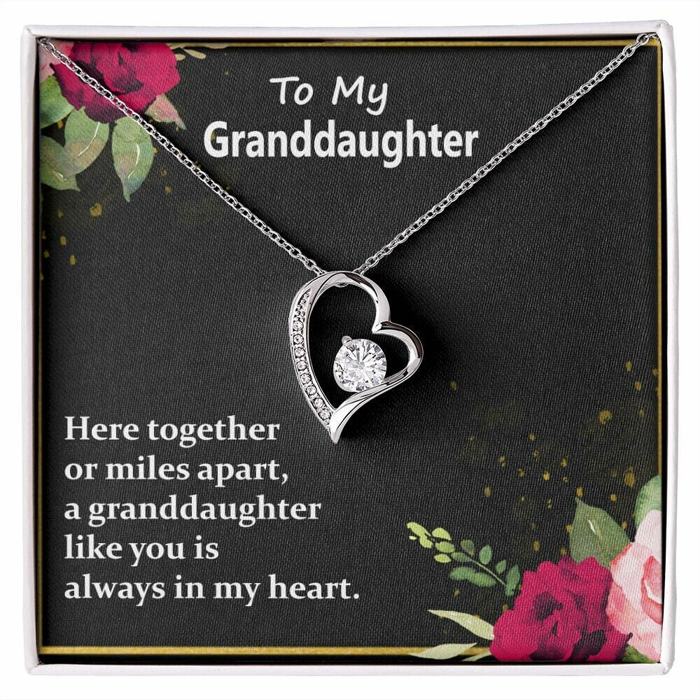 To My Granddaughter - White or Yellow Gold Finish, Heart Pendant Necklace, Perfect Gift for Granddaughters