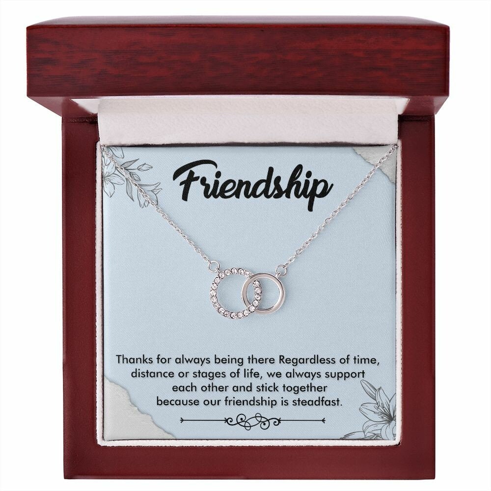 Friendship - Best Friends Linked Circles Necklace, 14k White Gold Finish, Circles Pendant, Perfect Gift for Her, Best Friend Gift